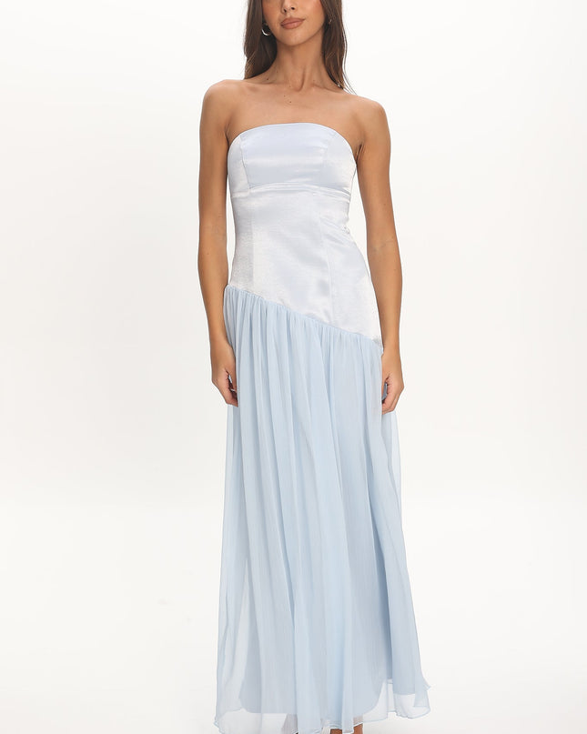 Blue Asymmetric Drop Waist Maxi Dress