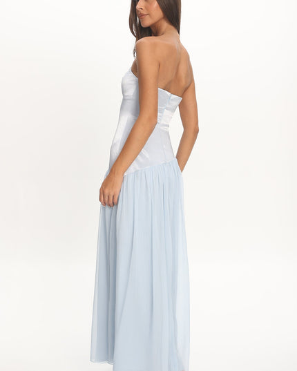 Blue Asymmetric Drop Waist Maxi Dress