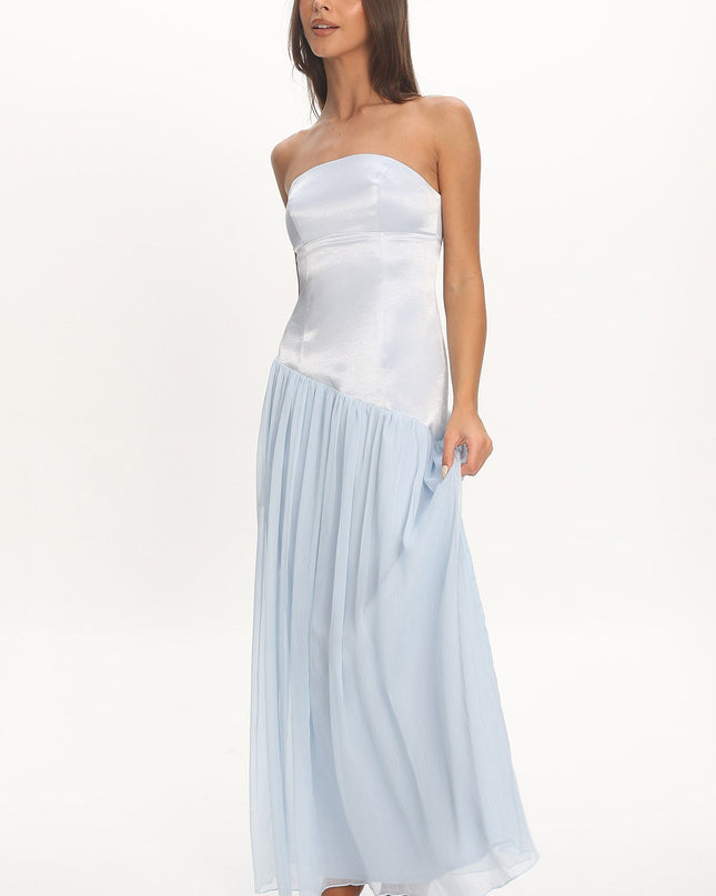Blue Asymmetric Drop Waist Maxi Dress