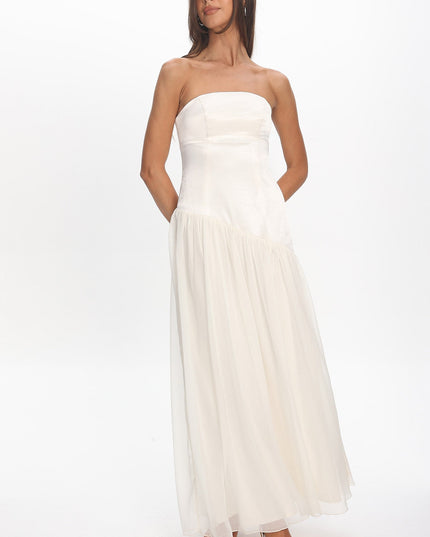 Ivory Asymmetric Drop Waist Maxi Dress