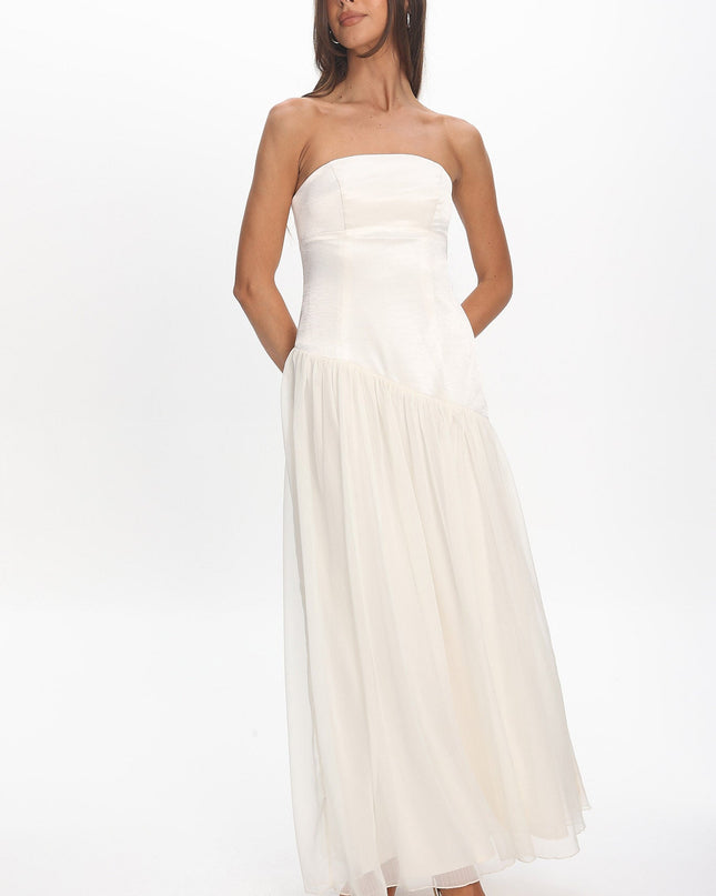 Ivory Asymmetric Drop Waist Maxi Dress