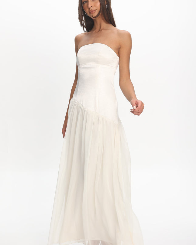 Ivory Asymmetric Drop Waist Maxi Dress