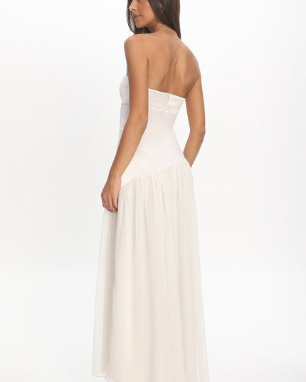 Ivory Asymmetric Drop Waist Maxi Dress