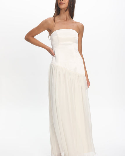 Ivory Asymmetric Drop Waist Maxi Dress