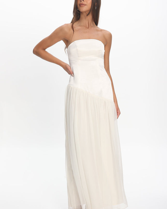 Ivory Asymmetric Drop Waist Maxi Dress