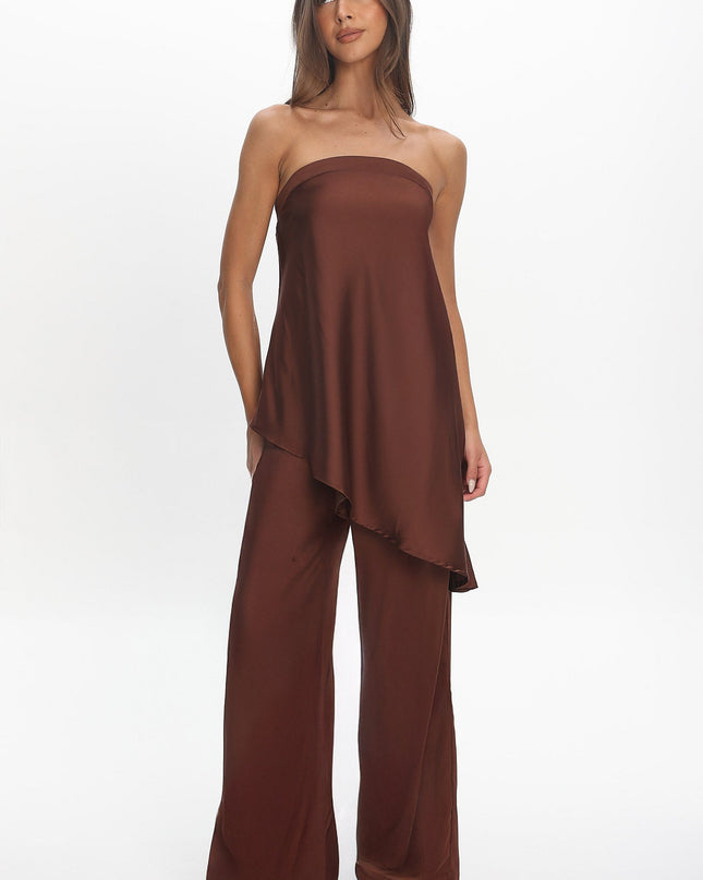 Chocolate Asymmetric Hem Strapless Top