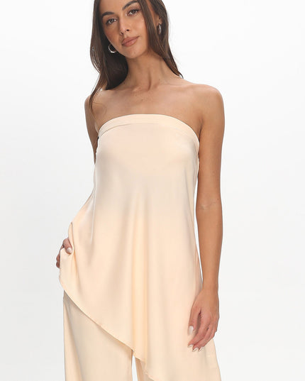 Vanilla Asymmetric Hem Strapless Top