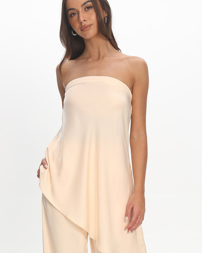 Vanilla Asymmetric Hem Strapless Top