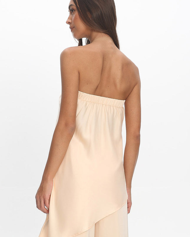 Vanilla Asymmetric Hem Strapless Top