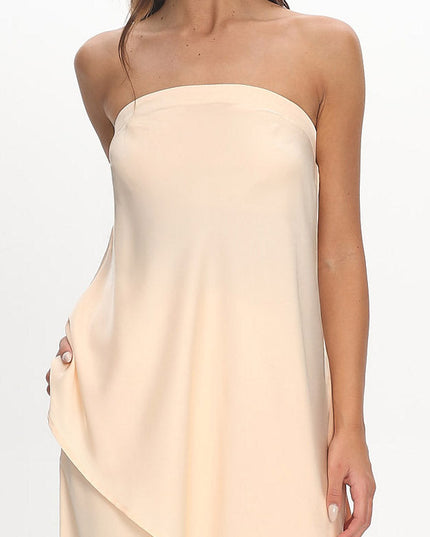 Vanilla Asymmetric Hem Strapless Top