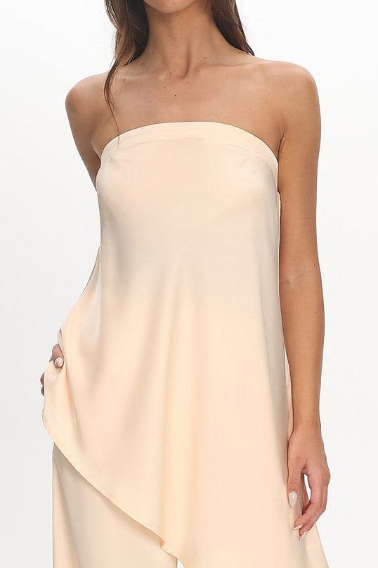 Vanilla Asymmetric Hem Strapless Top