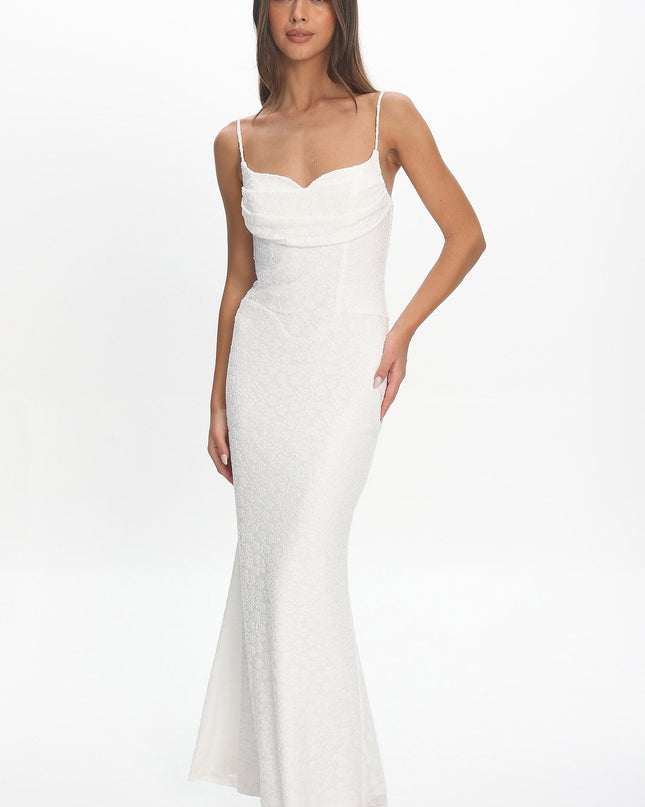 Ivory Pleat Bust Textured Maxi Dress