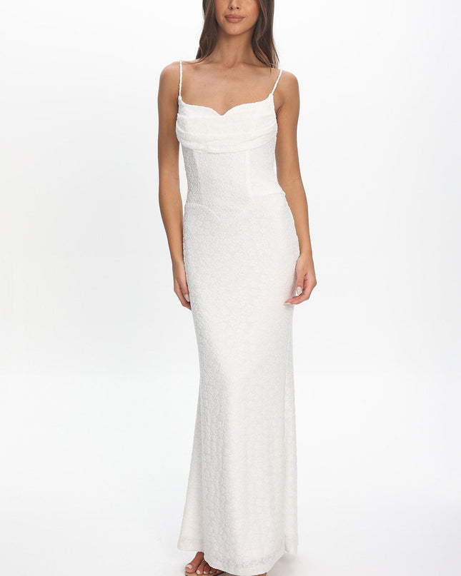 Ivory Pleat Bust Textured Maxi Dress