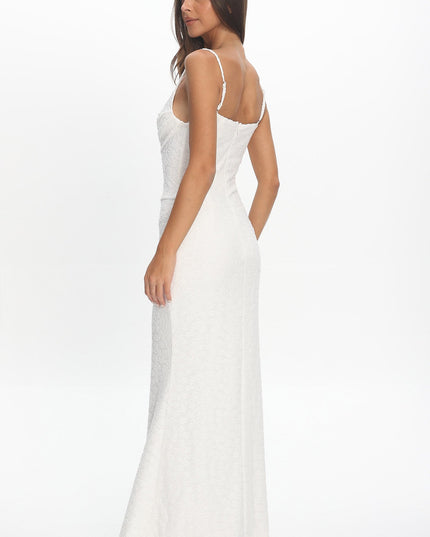 Ivory Pleat Bust Textured Maxi Dress