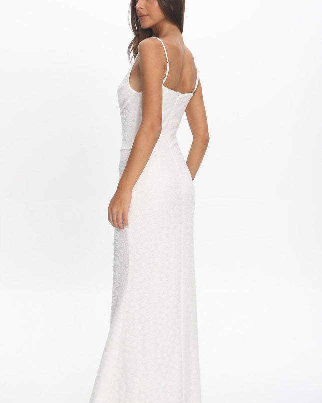 Ivory Pleat Bust Textured Maxi Dress