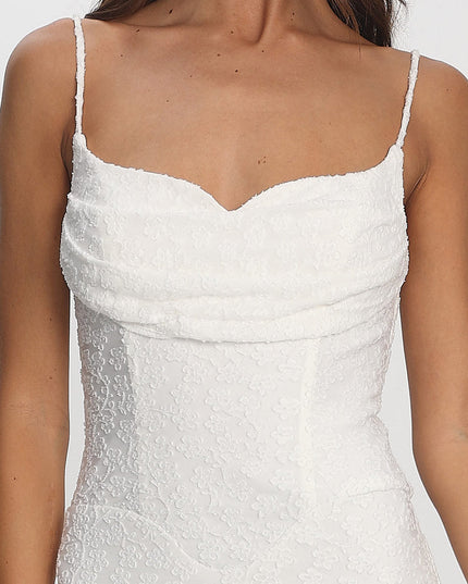 Ivory Pleat Bust Textured Maxi Dress