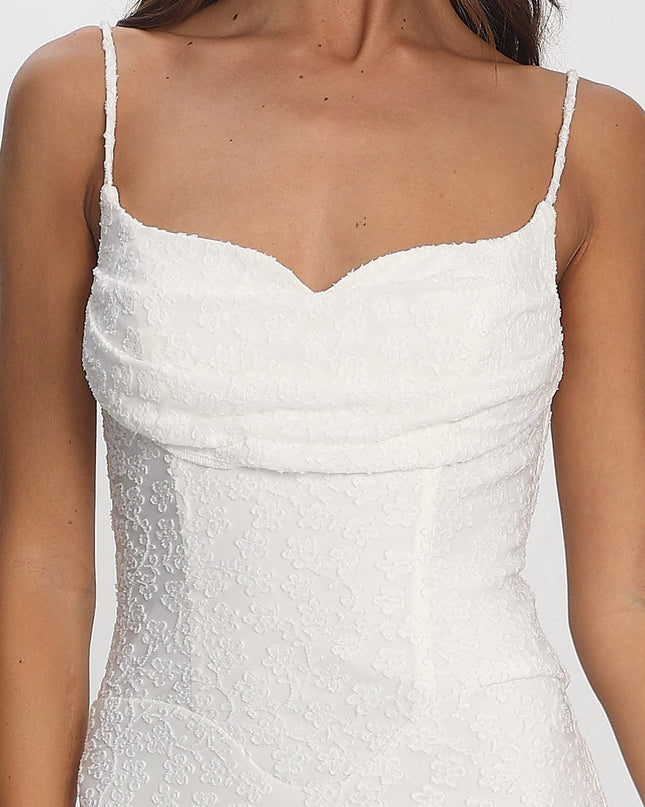 Ivory Pleat Bust Textured Maxi Dress