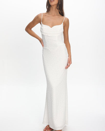 Ivory Pleat Bust Textured Maxi Dress