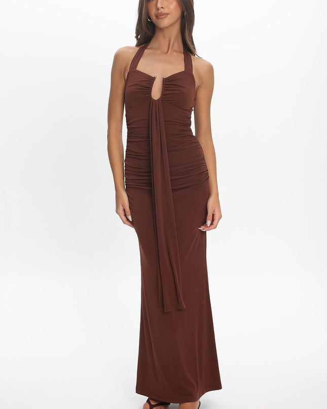Chocolate Drape Bust Maxi Dress