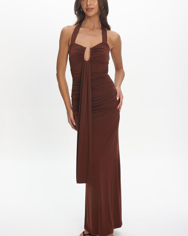 Chocolate Drape Bust Maxi Dress