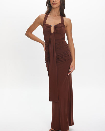 Chocolate Drape Bust Maxi Dress