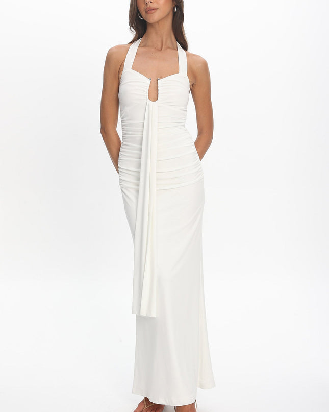 White Drape Bust Maxi Dress
