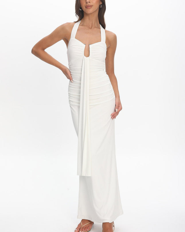 White Drape Bust Maxi Dress