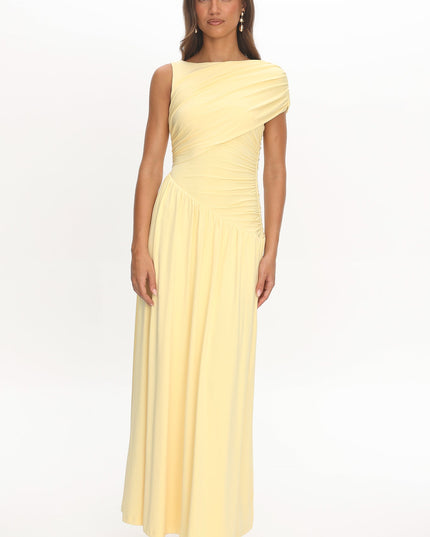 Butter Ruched Asymmetric Waist Maxi Dress