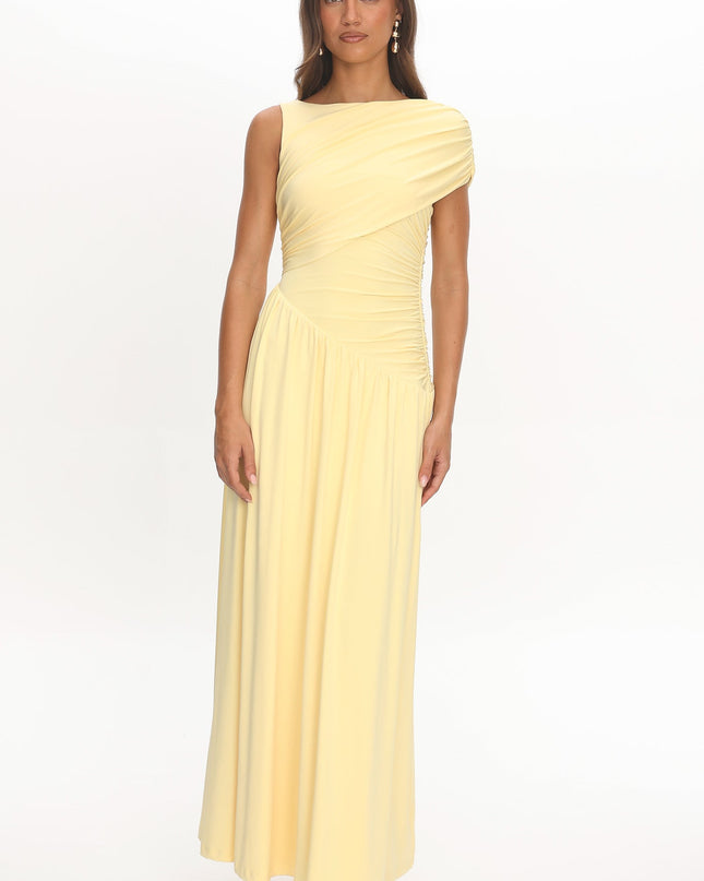 Butter Ruched Asymmetric Waist Maxi Dress