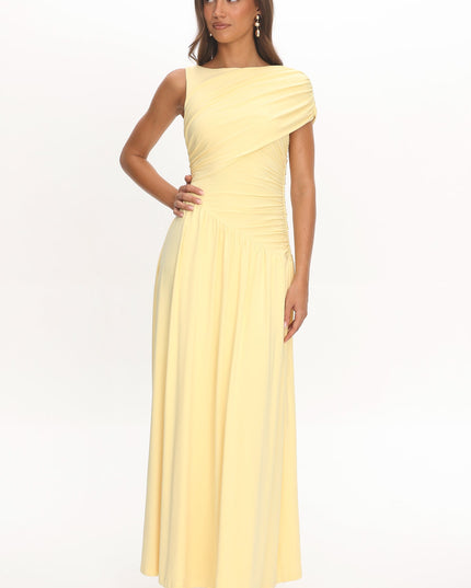 Butter Ruched Asymmetric Waist Maxi Dress