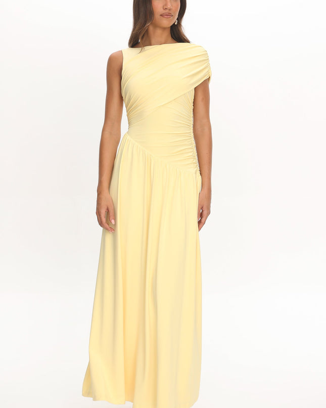Butter Ruched Asymmetric Waist Maxi Dress