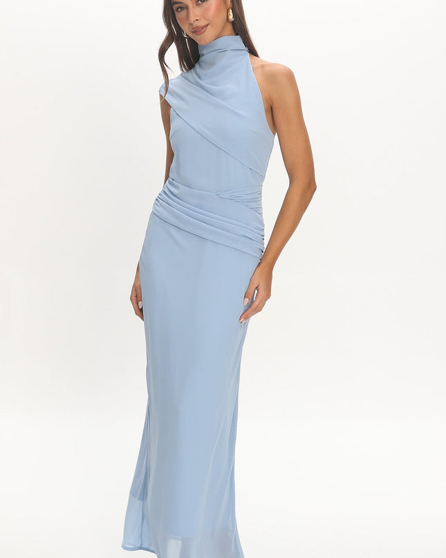 Blue High Neck Maxi Dress