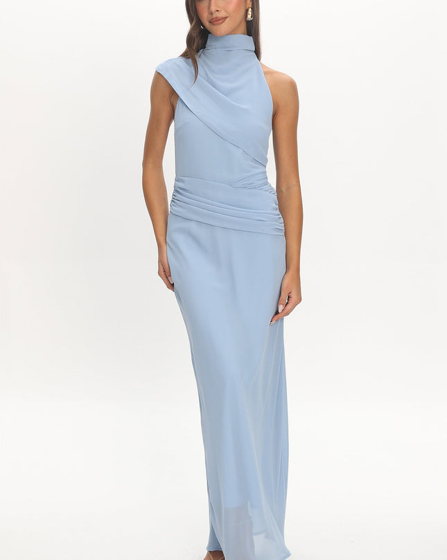 Blue High Neck Maxi Dress