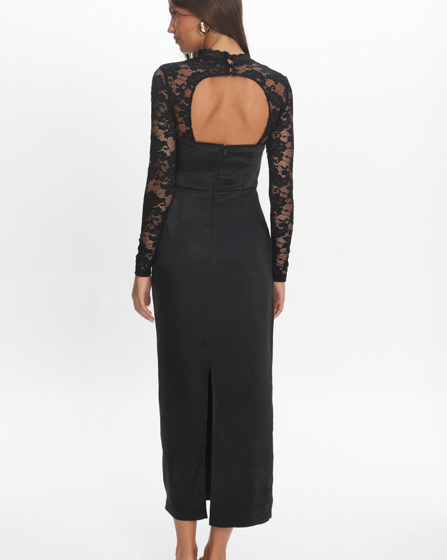 Black Lace Sleeve Maxi Dress