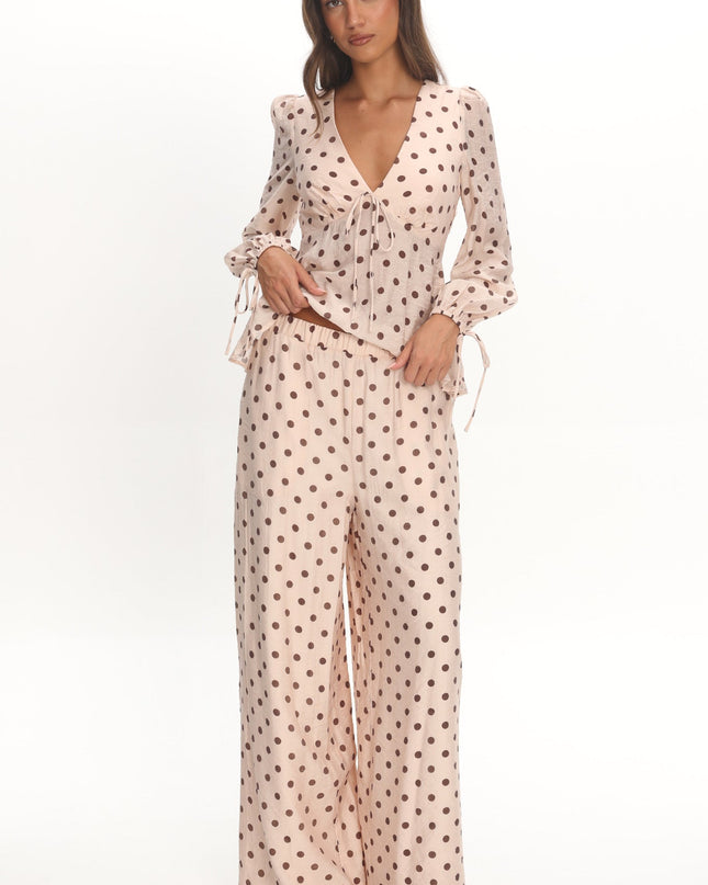 Cream Straight Leg Pants Polka Dot