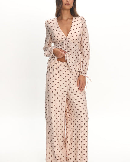 Cream Straight Leg Pants Polka Dot