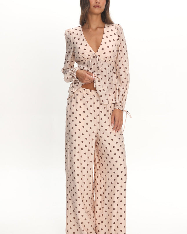 Cream Straight Leg Pants Polka Dot