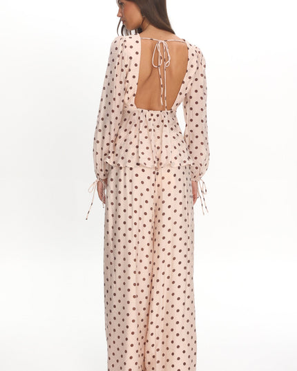 Cream Straight Leg Pants Polka Dot