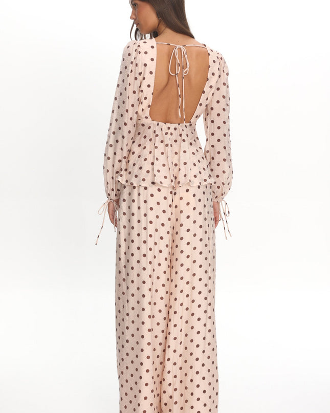 Cream Straight Leg Pants Polka Dot