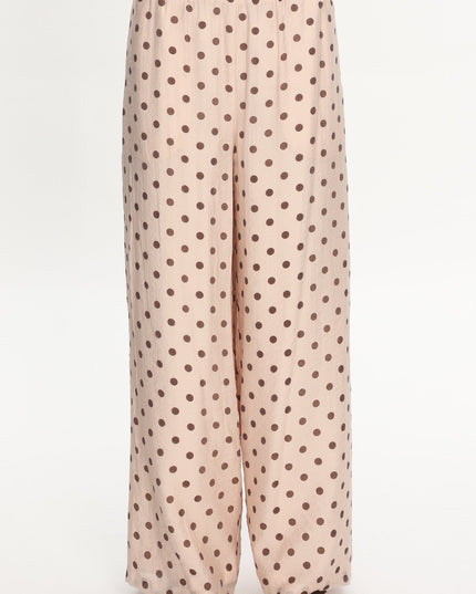 Cream Straight Leg Pants Polka Dot