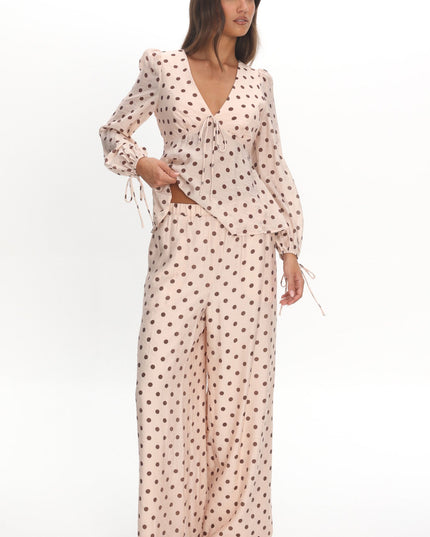 Cream Straight Leg Pants Polka Dot