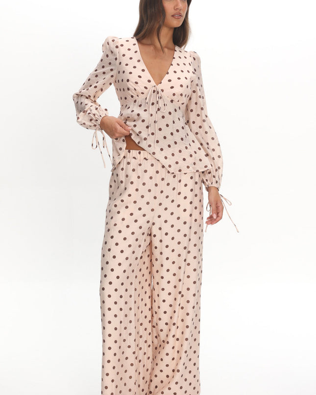 Cream Straight Leg Pants Polka Dot