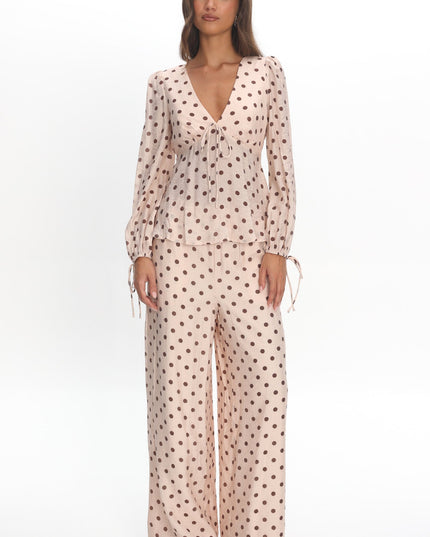 Cream Balloon Sleeve Top Polka Dot