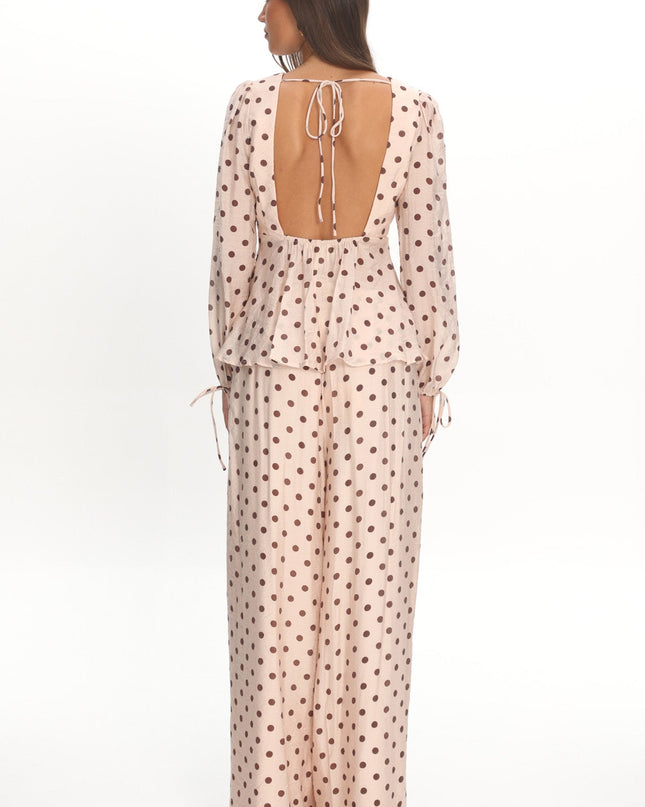 Cream Balloon Sleeve Top Polka Dot