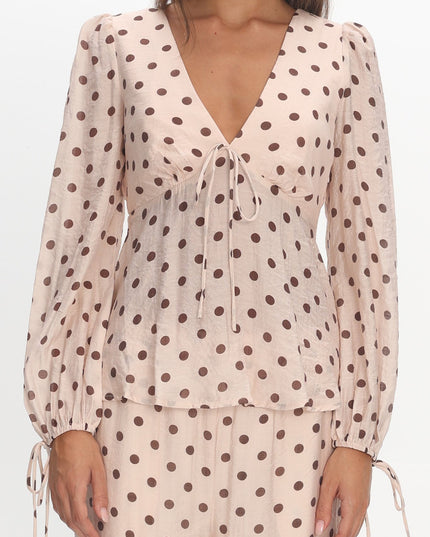 Cream Balloon Sleeve Top Polka Dot