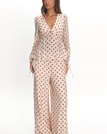 Cream Balloon Sleeve Top Polka Dot