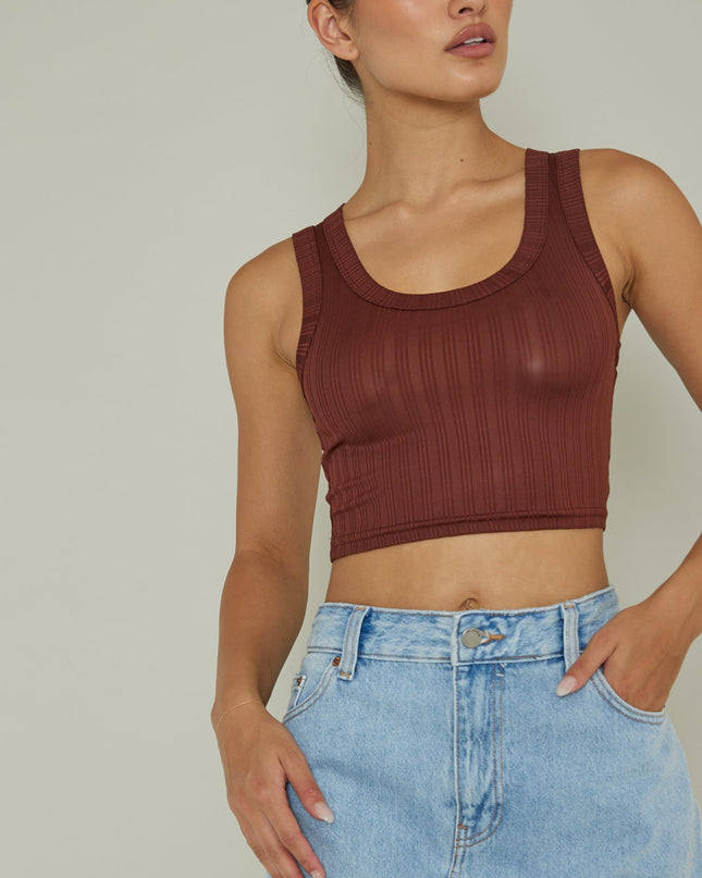 Chocolate Scoop Neck Crop Top