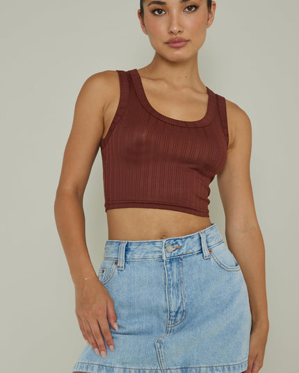 Chocolate Scoop Neck Crop Top