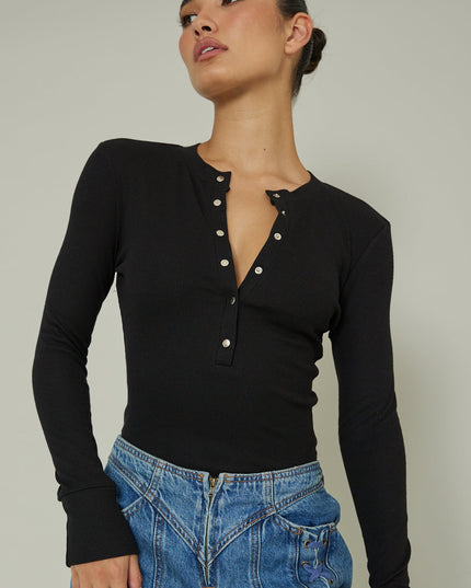 Black Snap Front Bodysuit