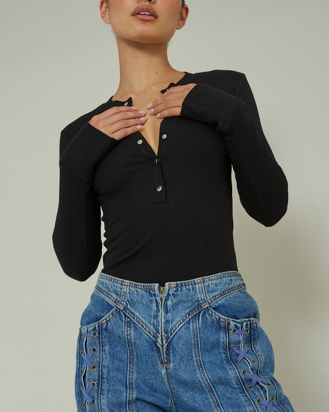 Black Snap Front Bodysuit